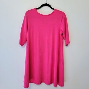 SoftWorks Hot Pink Crew Neck Tunic Top, Size large, lower backline than neckline